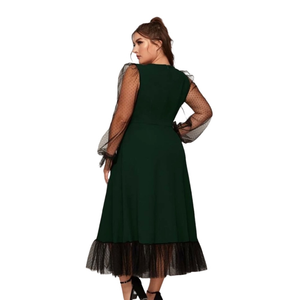 SHEIN Women’s Plus Dobby Mesh Long Sleeve Midi Dress - Picture 3 of 4